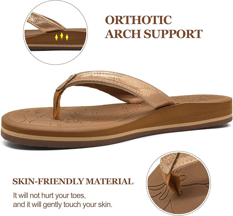 ONCAI Flip Flops For Women are designed for ultimate comfort and support, making them perfect for all-day wear. Made with a cushioned yoga mat footbed, these flip flops provide a soft and supportive platform for your feet. The arch support helps to reduce foot fatigue and provide stability while walking or standing for long periods.