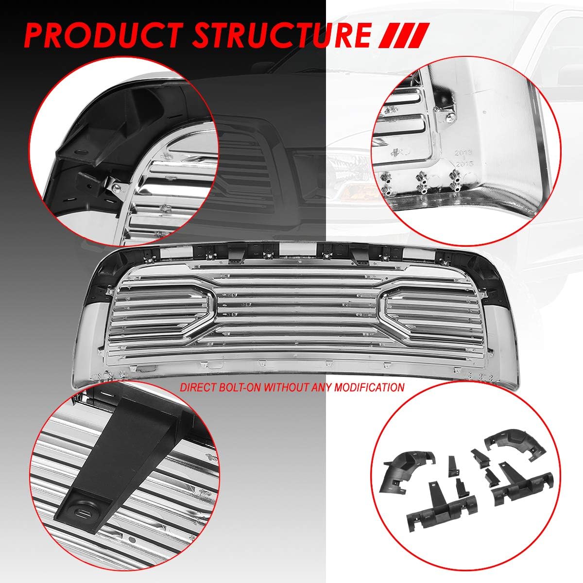 Auto Dynasty Front Hood Bumper Grille Grill Compatible with 2010-2018 Dodge Ram 2500 3500 Big Horn Style