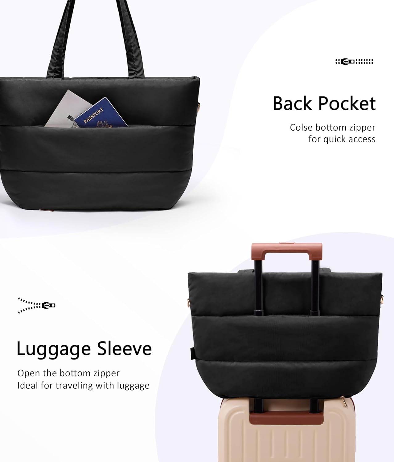 Puffer Tote Bag for Women, Lightweight Puffy Tote with Compartments, Shoulder Bag Crossbody Bags for Women Travel, Work, Gym - Image 5