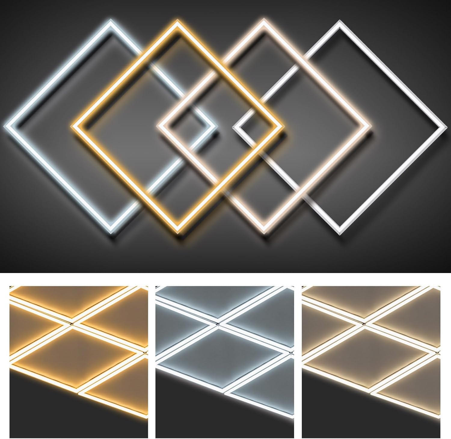 VIHOSE 4 Pcs 2x2 Ft Edge-Lit Frame LED Flat Panel Lights Grid Drop Ceiling Lights 110-265V for Offices Shops Bathrooms with Integrated Ceilings