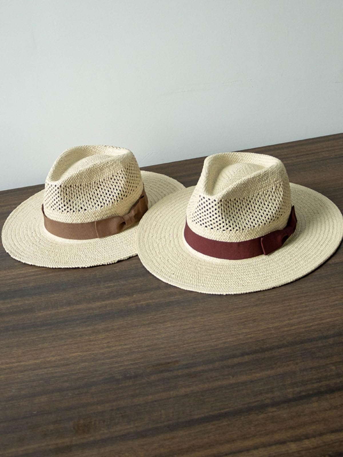 Generico Cappello di Paglia Panama da Donna - Cappello da Sole a Tesa Larga Intrecciato a Mano per Protezione UV
