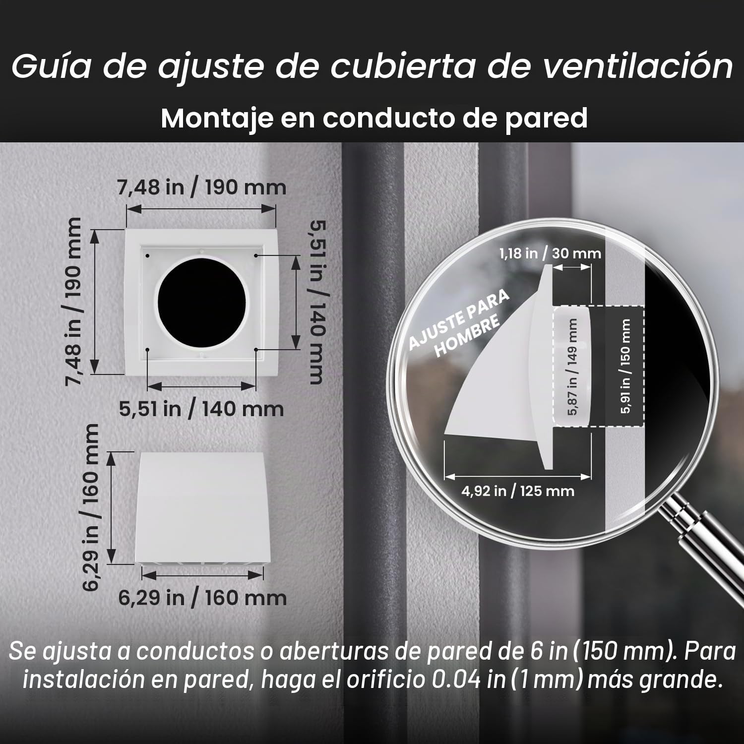 Repa Market Capucha de ventilación marrón de 150 mm para secadora, cubierta de conducto para paredes, cubierta de protección de plástico ABS con cubierta de lluvia y amortiguador de corrientes