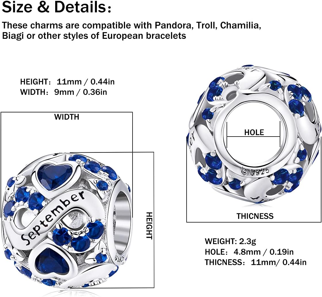 Birthstone Charm Jewelry 925 Sterling Silver Infinity Love Heart Charm Openwork Bead for European Bracelets and Necklaces with 5A Cubic Zirconia, Birthday Mothers Day Jewelry Gifts for Women & Girls - Image 3