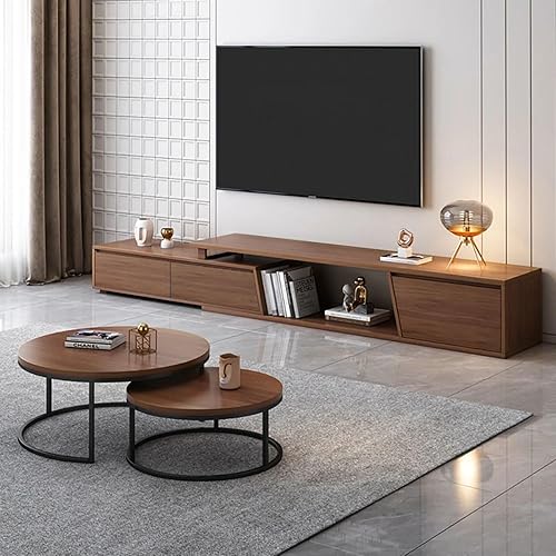 Miniatura 11 de homary Soportes de TV para sala de estar, mesa consola de TV extensible de nogal, centro de entretenimiento rectangular minimalista con 3 cajones de