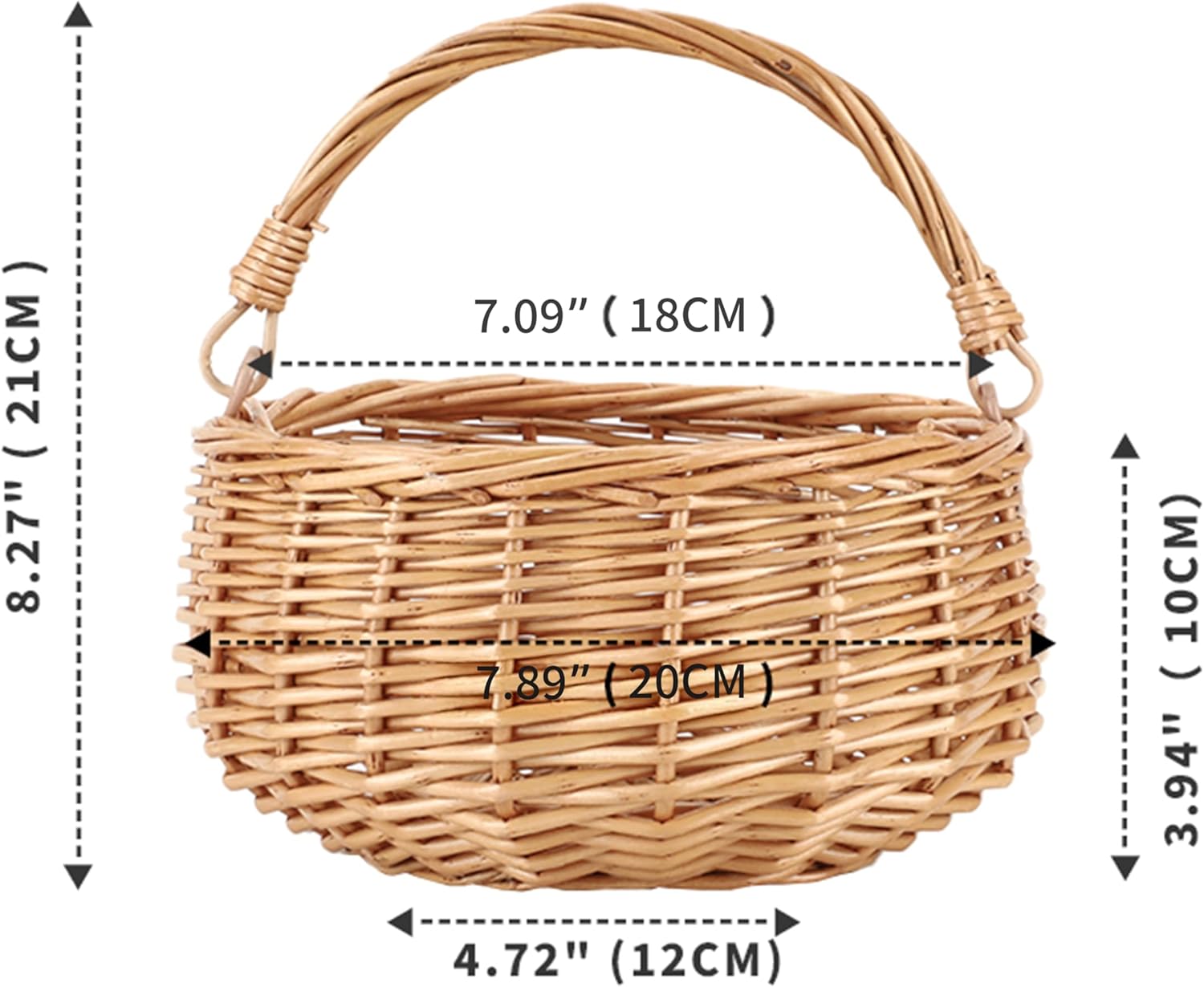 Small Gift Wicker Picnic Basket with Handle,Willow Flower Girl Basket for Weddings，Garden and Home Decor -Wicker Storage Basket-Natural