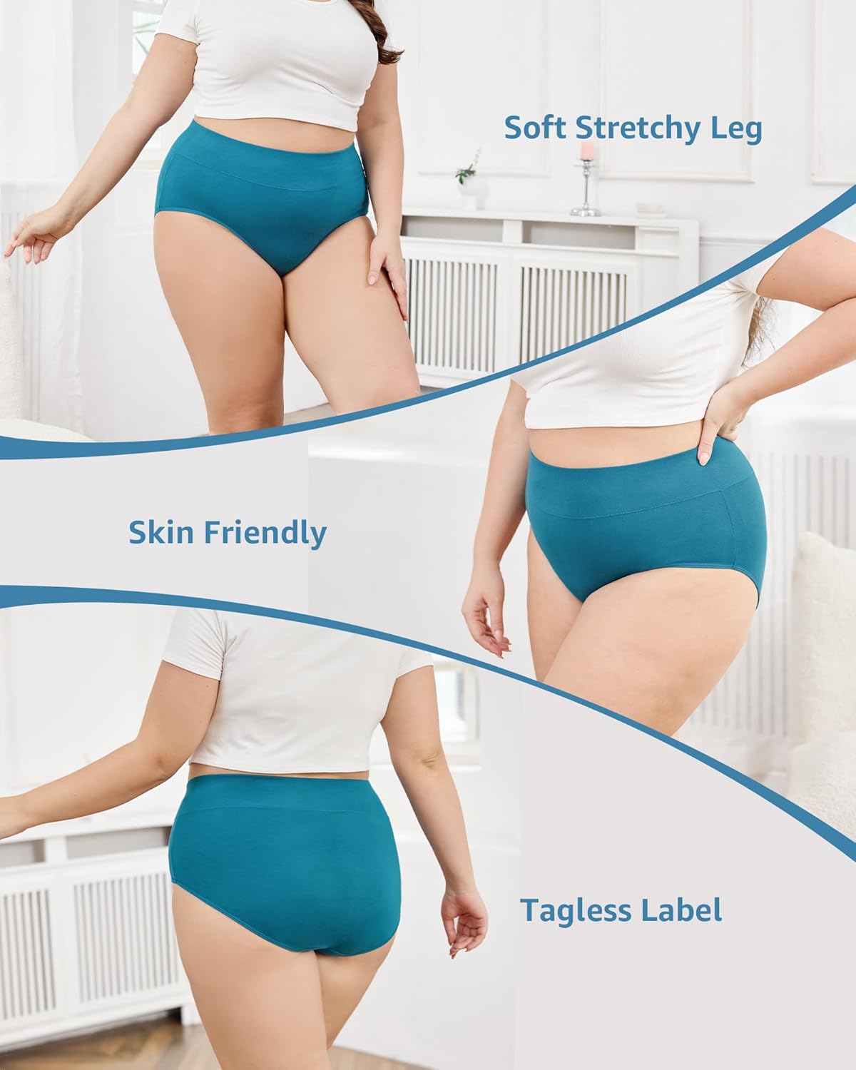 POPKOK Womens Plus Size Underwear Cotton Briefs High Waisted Full Coverage Panties - Image 3