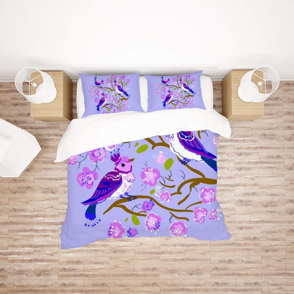 Parure de lit King motif oiseaux fleurs en polyester doux pour toutes saisons