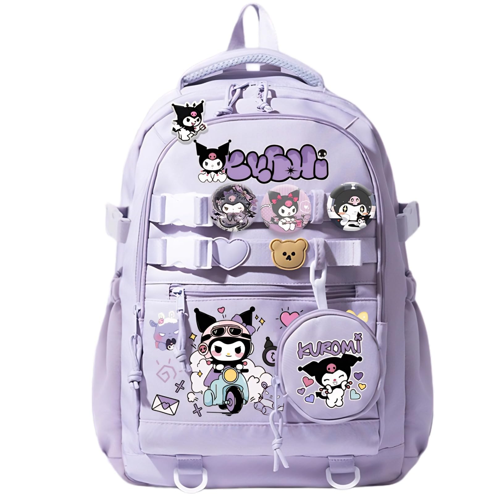 Vivixilan Kawaii Backpack with 21Pcs Accessories Anime Cartoon Anti-Theft Travel Aesthetic New Semester Gifts Bag with Cute Pins
