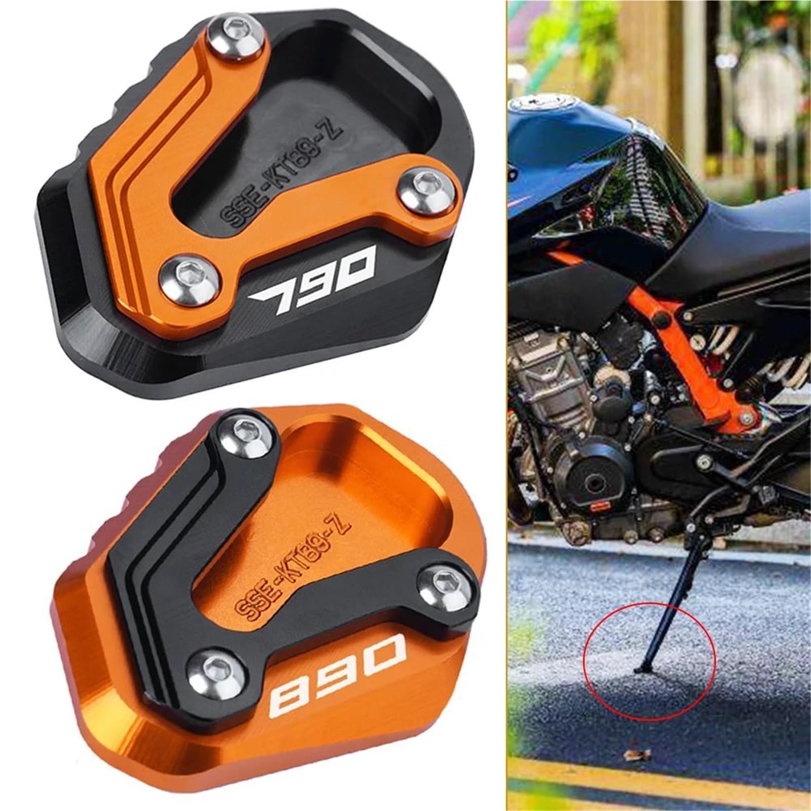 pour du&KE 790, 890 Et 990 (du& R/L) : Béquille Latérale en Aluminium avec Plaque Élargie(F)