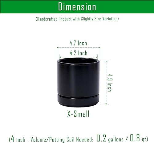 Miniatura 3 de D'vine Dev Juego de 4 macetas pequeñas de cerámica, maceta para suculentas de 4.7 pulgadas para plantas con orificio de drenaje y platillo, color