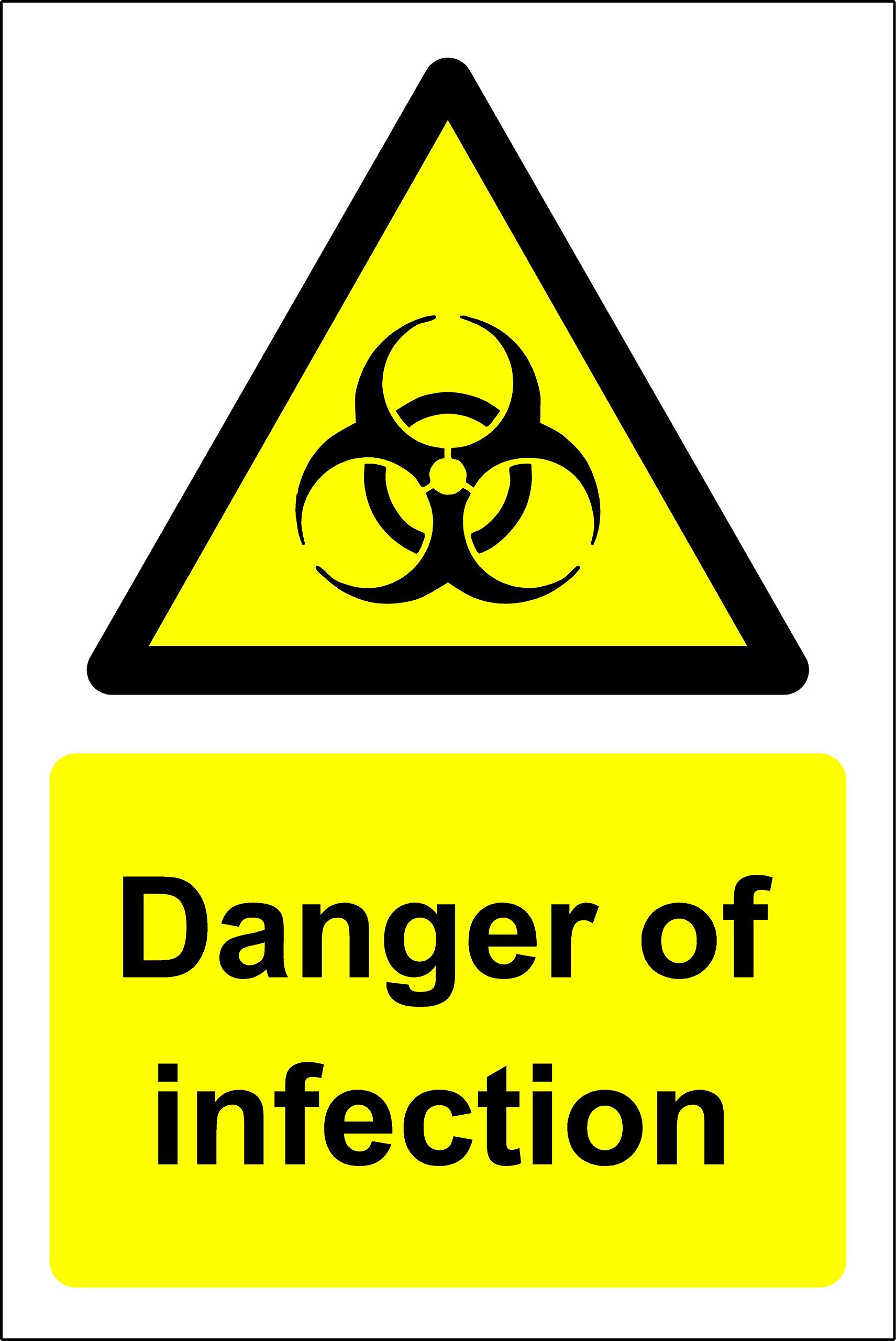Danger of infection Safety sign - Self adhesive sticker 200mm x 150mm