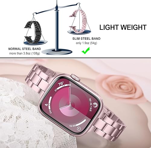 Miniatura 4 de TRUMiRR Correa para Apple Watch Series 9 8 7 Starlight para mujer, correa de reloj delgada de acero inoxidable de repuesto para iWatch SE Series 9 8