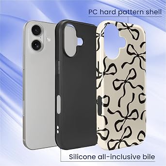 for iPhone 17 Case, Aesthetic Black Bow Hybrid 2 Layer Hard Shell Silicone Protective Pattern Design Case