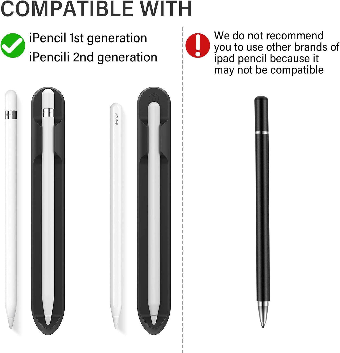 Doormoon Pencil Holder for Apple iPad 2020 (8th Gen) 2019 2018/ iPad Air/ 9.7 / Pro 9.7"/ Pro 10.5"/12.9"/Pro 12.9/, Magnetic Silicone Apple Pencil 1st 2nd Gen Leather Pocket Sleeve (Black)