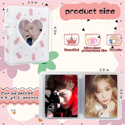 Miniatura 5 de Carpeta para tarjetas fotográficas Kpop de 3 pulgadas, bonito álbum de fotos, portátil, álbum de tarjetas de fotos Kpop con bonito colgante para