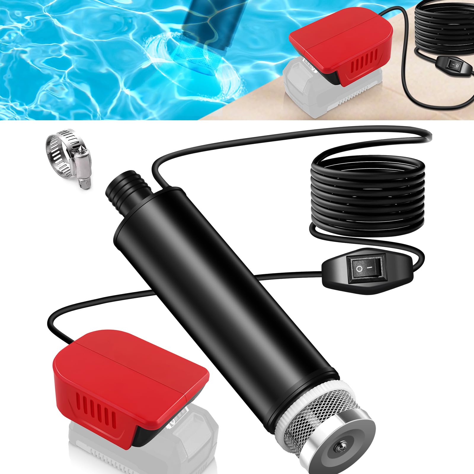 Portable Water Pump Sump Pump Compatible with Einhell 18 V Battery, Idle Speed of The Motor 4500 RPM Flow 30 l/min, Lift 15 ft 120 W Powered Water Pump for Garden, Camping, Kiddie Pool