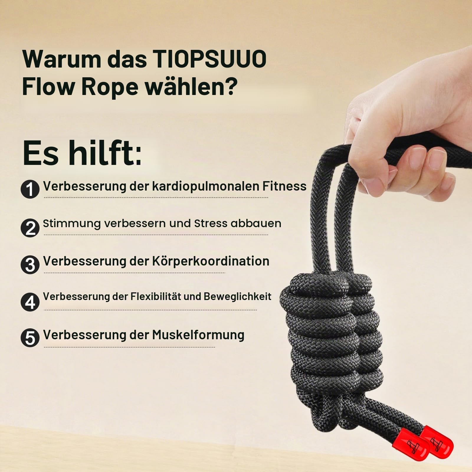 Flow Rope Übungsspringseil für Fitness, Workout, Fluss mit 2,7 m verstellbarem, doppelt gewebtem Workout-Seil für Männer, Frauen, Anfänger-Training – Indoor & Outdoor Cardio