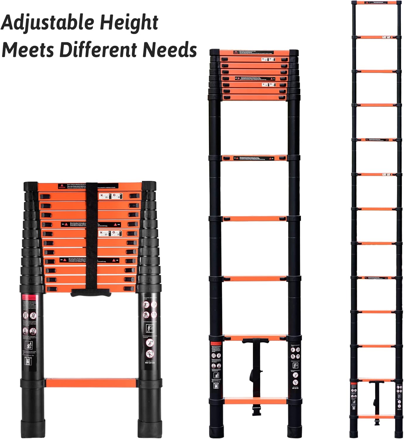 Telescoping Ladder, 12.5 FT Aluminum Telescopic Ladder, Portable Extension Folding Ladder, Multi-Purpose Compact Ladder for Household Or Outdoor Work, 330lbs Max Capacity - - 