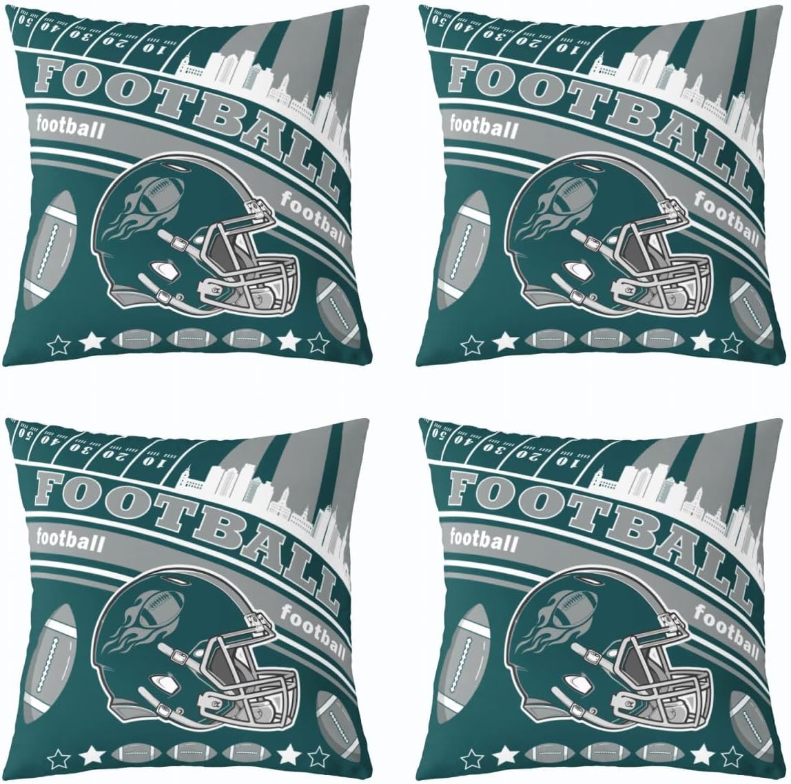 jejeloiu Football Square Cushion Covers Set of 4, 18 x 18-Inch, Rugby Sports Reversible Throw Pillow Covers Football City Decor Pillowcase Indoor Outdoor