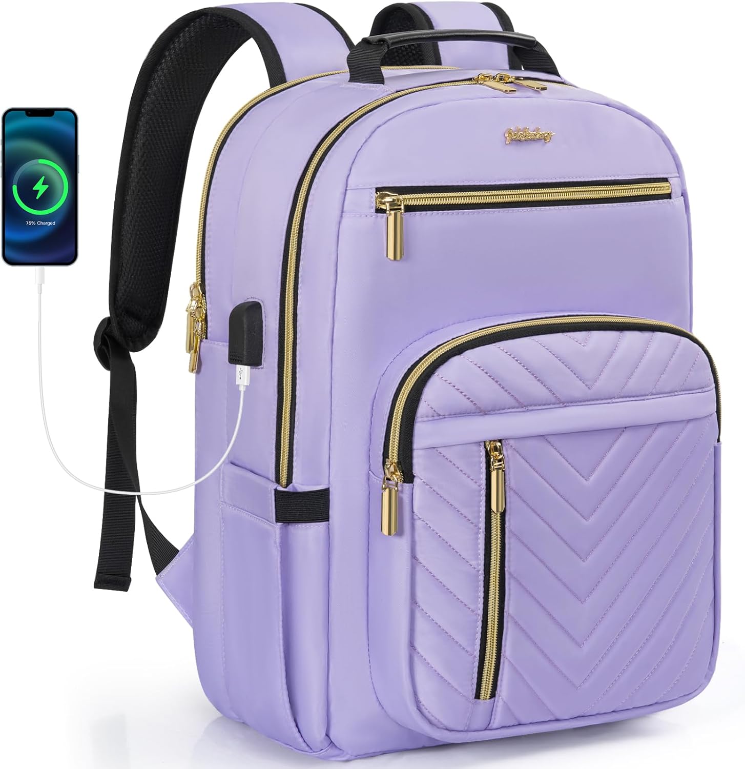15.6 Inch Laptop Backpack for Women, Large Capacity Travel Backpack Purse with Multiple Pockets and Compartments Work Business Backpacks Teacher Bags, Light Purple