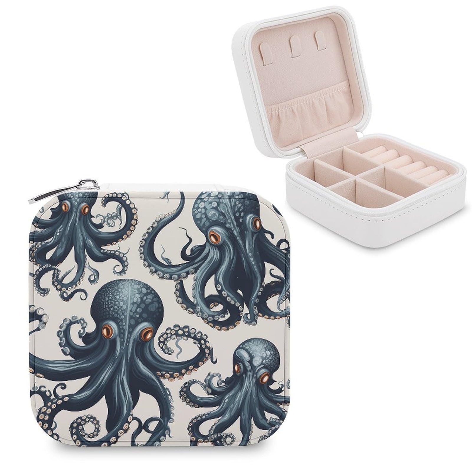 FekiLoot Octopus Pattern Jewelry Case Personalized Leather Jewelry Box Mini Travel Jewelry Case Small Portable Jewelry Organizer for Ring Earrings Necklace Bracelet