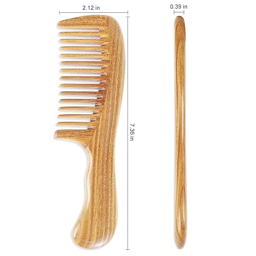 Miniatura 3 de Onedor Peines de pelo de sándalo verde 100% natural, hechos a mano, antiestático, aroma de sándalo natural, desenredante de pelo (dientes anchos y