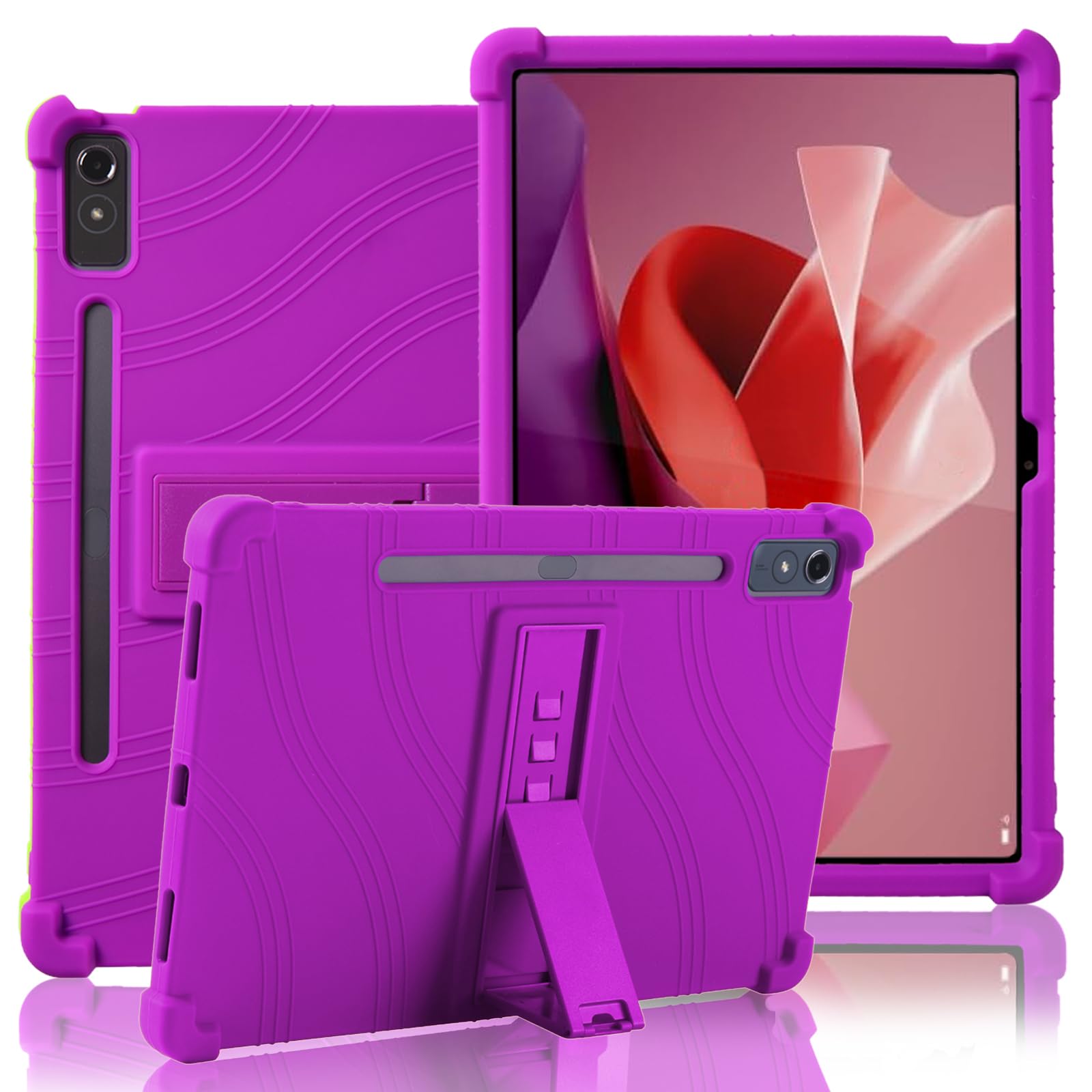 ATOOZ for Lenovo Tab P12 Case 12.7 Inch 2023,Soft Silicone Shockproof Kids Case for Lenovo P12 Tablet Lenovo Xiaoxin Pad Pro 12.7" WiFi Tablet Case (TB370FU/TB371FC) with Bracket & Pen Holder (Purple)