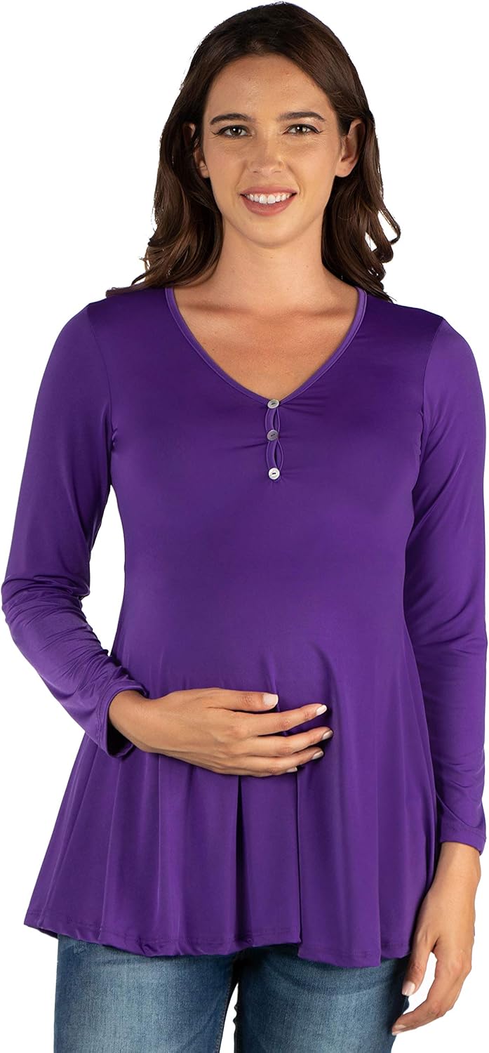 24seven Comfort Apparel Flared Long Sleeve Henley Maternity Top