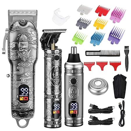 Lanumi Hair Clippers for Men Cordless Hair Trimmer Beard Trimmer /Nose Trimmer Professional T-Blade Trimmer USB Rechargeable Hair Cutting Grooming Kit Barber Clippers Set LED Display