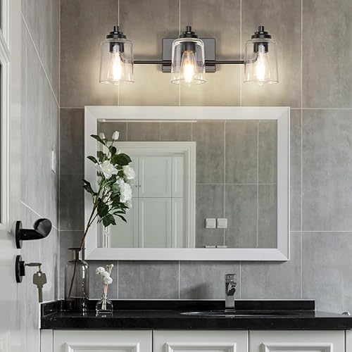 Miniatura 10 de SOLFART Apliques de pared negro mate, 2 luces, accesorios de iluminación para baño, accesorios de iluminación sobre espejo de 13.8 pulgadas, montaje