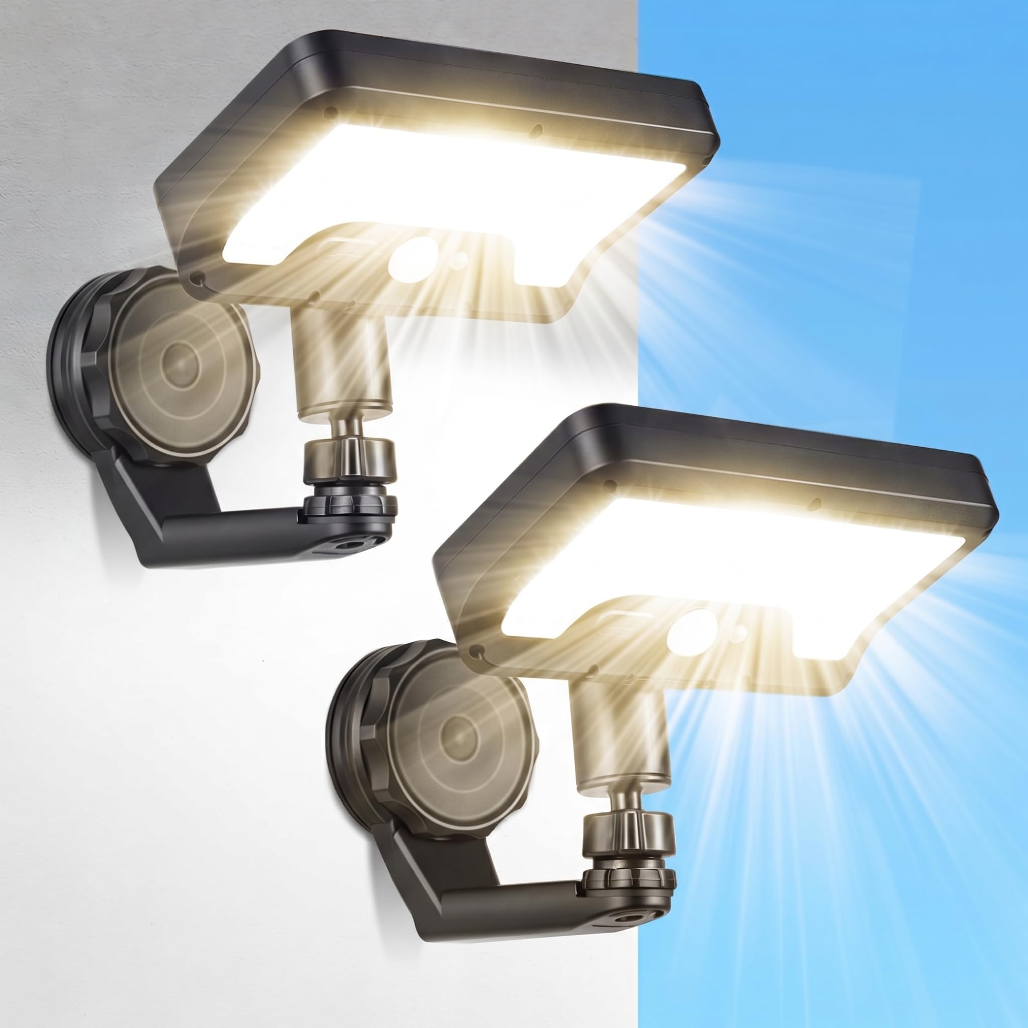 Set 2 Luci Solari Esterne Magnetiche, 3 Temperature Colore 92 LED con Telecomando, Illuminazione 80m² Sensore Movimento, IP65 Impermeabile per Terrazza Giardino Muro Ingresso