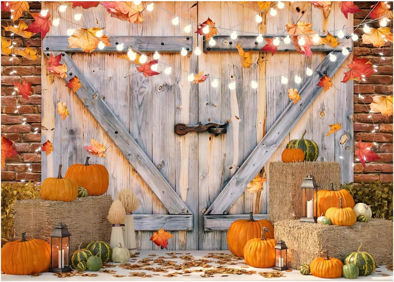 Fall Thanksgiving Backdrop Autumn Pumpkin Harvest Barn Background Hay Maple Leaves Baby Shower Banner Supplies Photo Booth Prop 8X6FT YY-2515