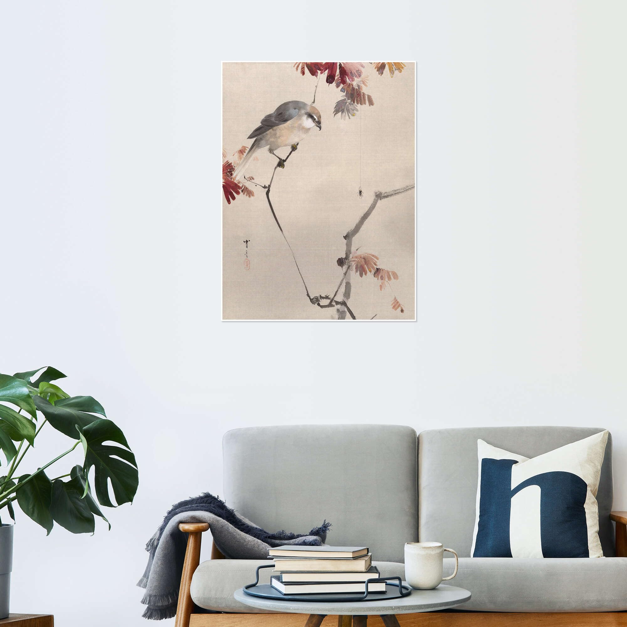 Bird on Branch Watching Spider Plakat