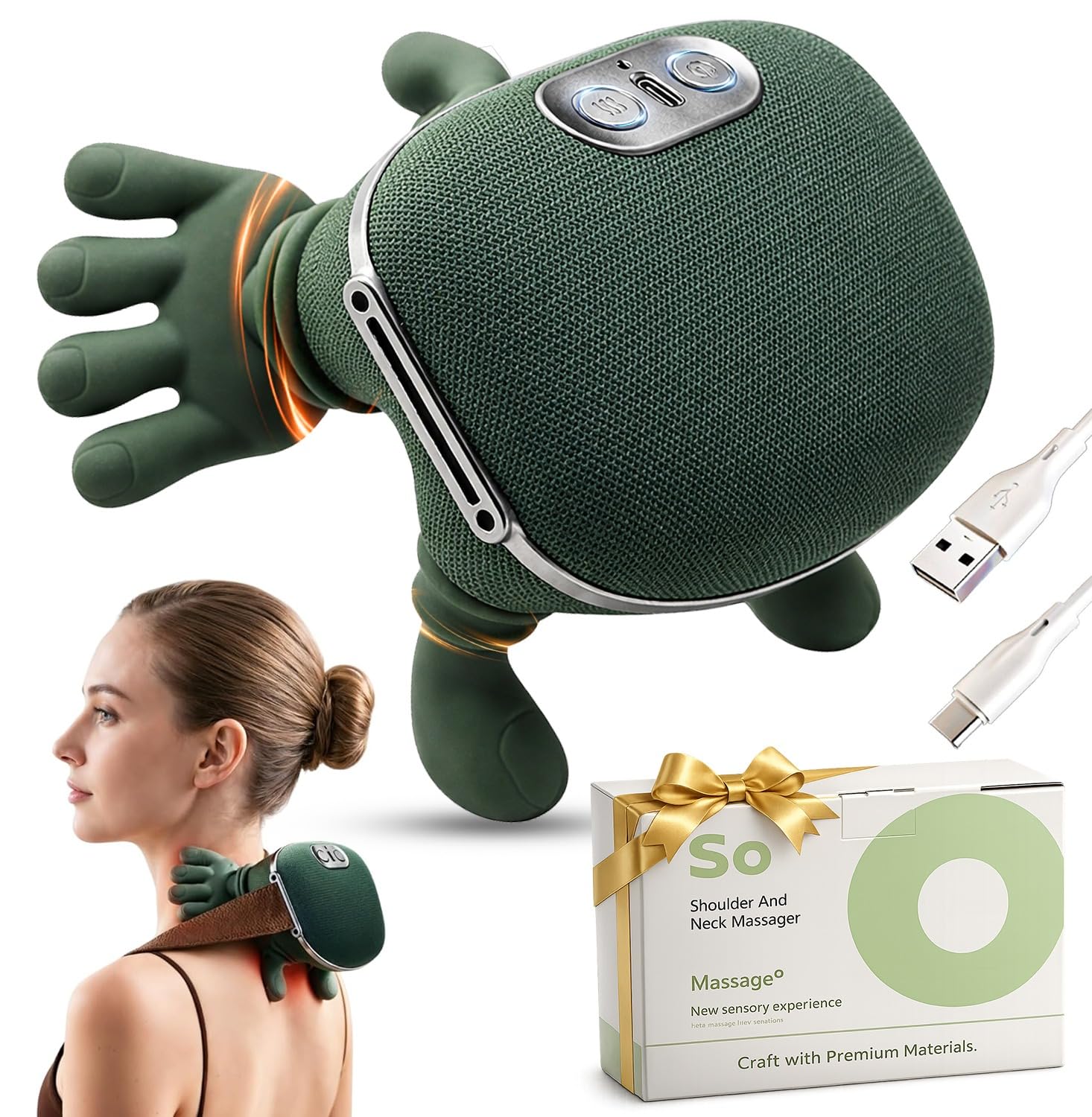 BeFit24 Massaggiatore Cervicale Ergonomico 4D Senza Fili, Massaggiatore Collo e Spalle con Calore, Massaggio Cervicale Profondo per Sollievo dal Dolore, Cuscino Massaggiante Schiena Portatile USB