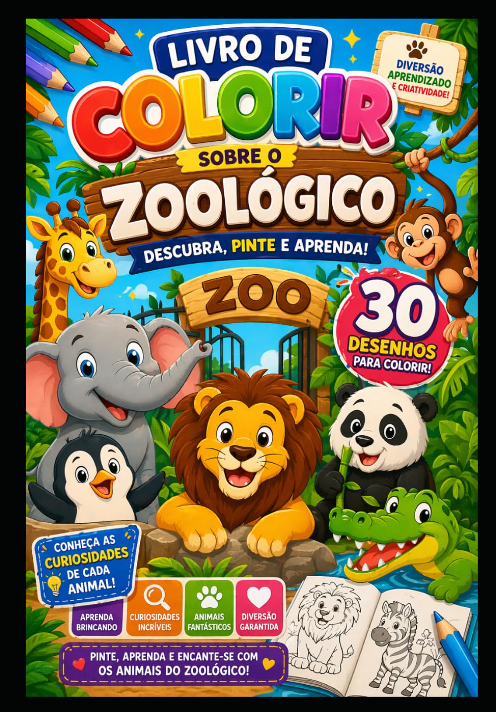 Livro de Colorir sobre o Zoologico