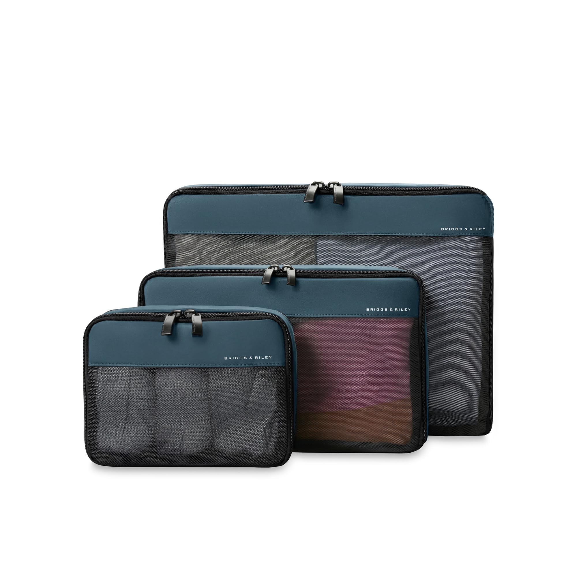 Briggs & Riley Set di cubi per imballaggio a compressione, organizer per valigie e bagagli, per donne e uomini, accessori per le vacanze - collezione Travel Must Haves, 3 pezzi, oceano