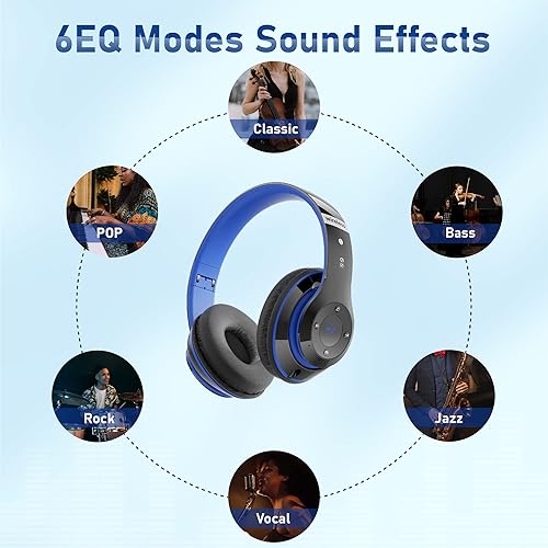 Miniatura 6 de Auriculares Bluetooth sobre la oreja, auriculares inalámbricos plegables 6S con 6 modos de ecualización, 40 horas de reproducción, auriculares