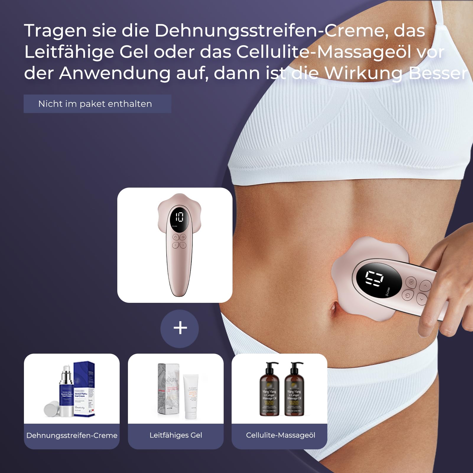 Cellulite Massagegerät Anti Lipödem Handmassagegerät, Nachgewiesene Wirksamkeit, mit 6 MassageköPfen, Geeignet für Bauch, Taille, Arme, Beine, Gesäß (Roségold)