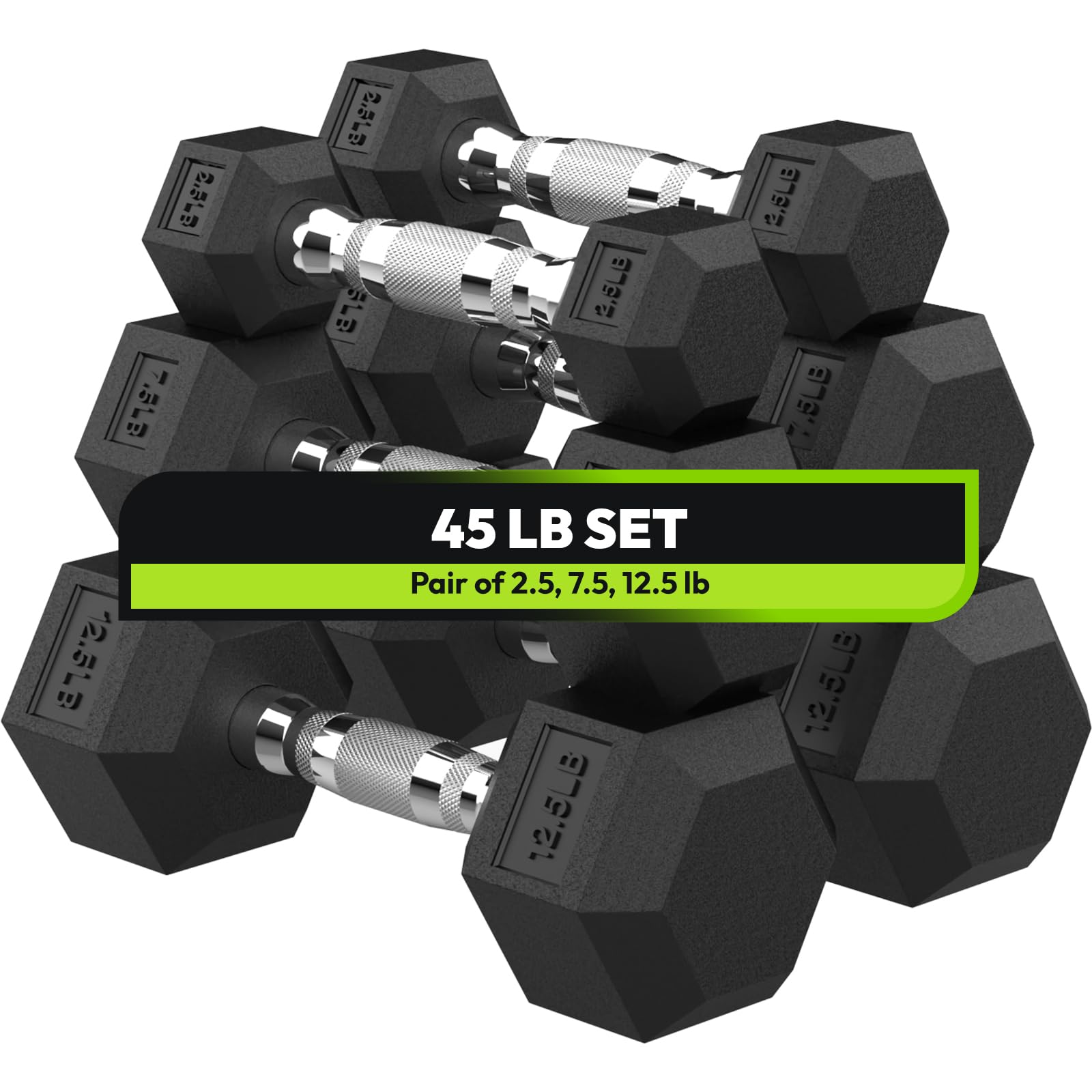 HANDBODE Hex Dumbbell 45-480 lb Set, Rubber Encased Exercise & Fitness Dumbbells for Home Gym, Hand Weights for Strength Training