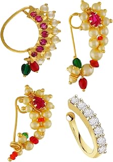 Maharashtrian Marathi Nath Without Piercing Mukuthi Nathiya Nose Pin Ring For Women.