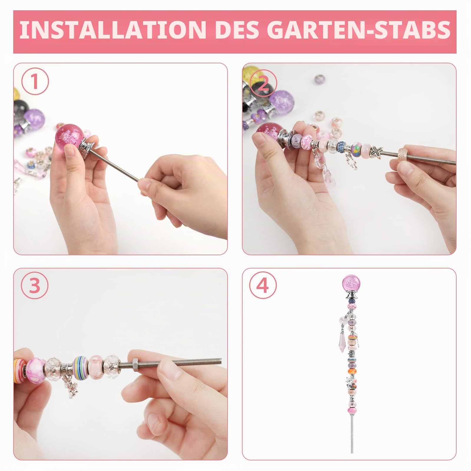 280-teiliges Gartenstecker-Set mit Perlen und Blasenstopfen | Gartenstecker-Set mit bunten Kristall-Stoppern, DIY-Feenstäbe, Gartendekoration, Outdoor-Bastelarbeiten