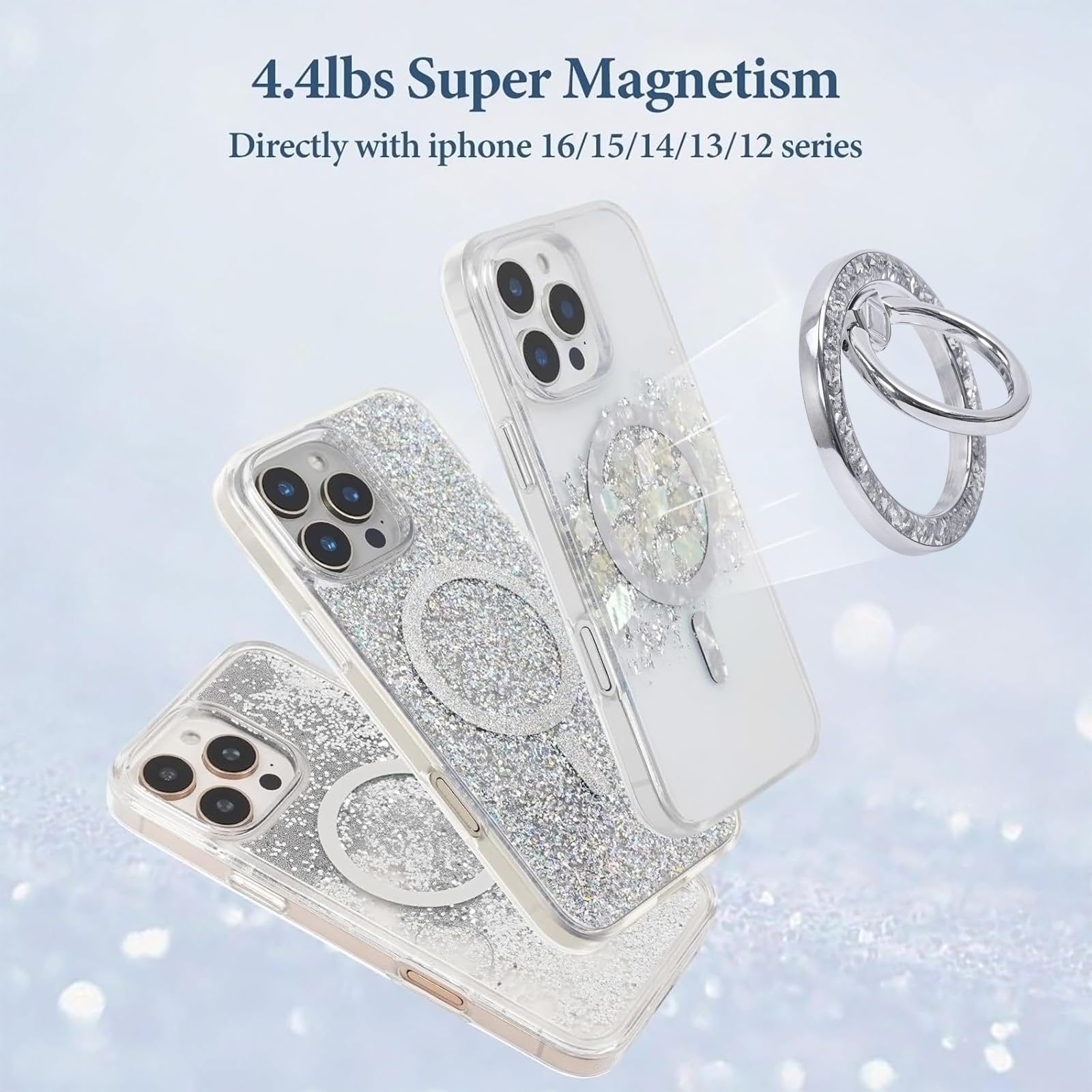 MENTINS Magnetic Phone Ring for MagSafe Grip [Super Magnet] Gold Twinkle Design Ring Holder Stand, Mag Safe Accessory for iPhone 17/16/15/14/13 Pro Max Plus — view 5