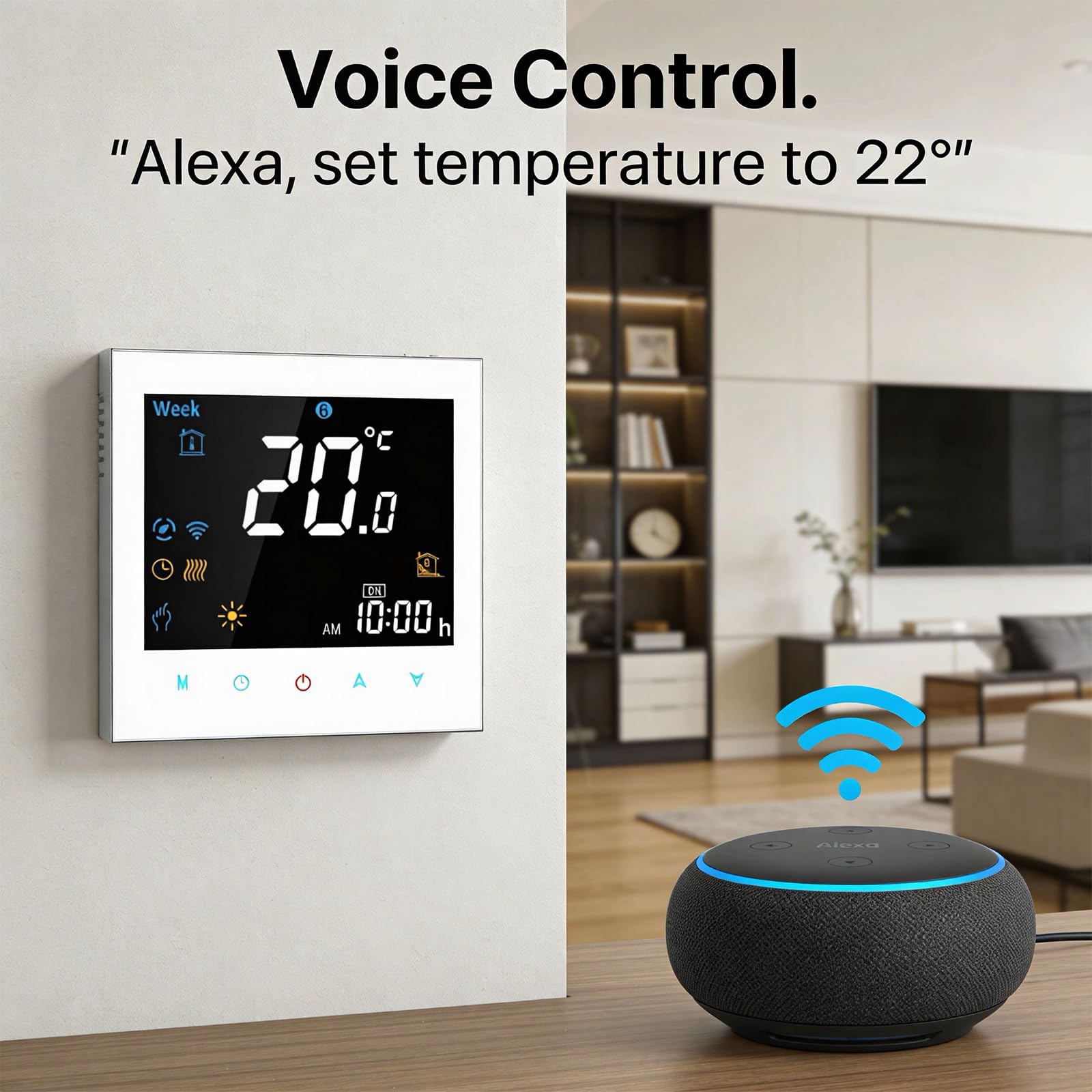 Smart Wifi Termostat Programowalny termostat wody Wyświetlacz LCD Regulator temperatury współpracuje z Alexa Google Home IFTTT 5A 95~245VAC, biały panel koloru czcionki (regulowana jasność)