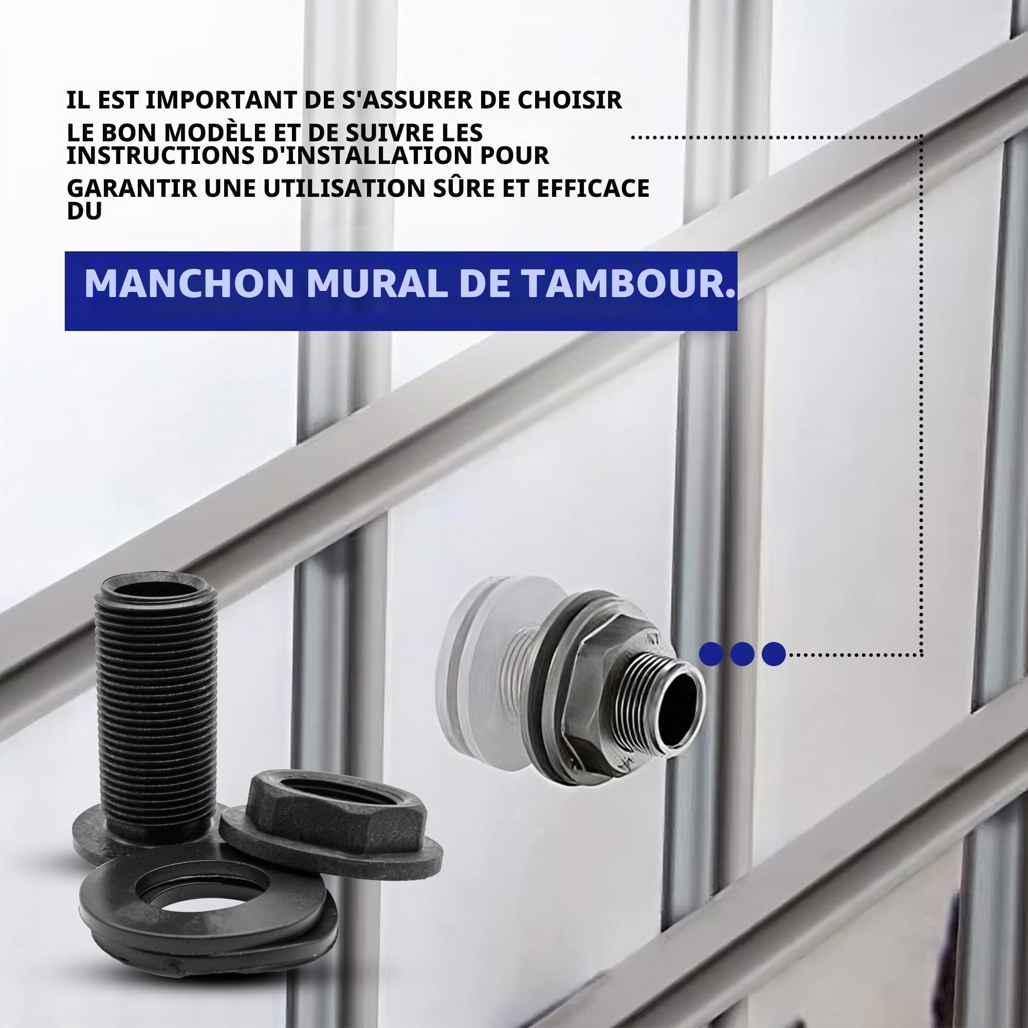 DOJA Barcelona | Passe Paroi | Raccord Mâle Ø 40mm 1 1/4" | Pack 4 | en Plastique | Passe Cloison | pour Recuperateur d Eau de Pluie, Cuve, FUT Plastique, Passe Cloison Raccord Cuve, Citerne Eau
