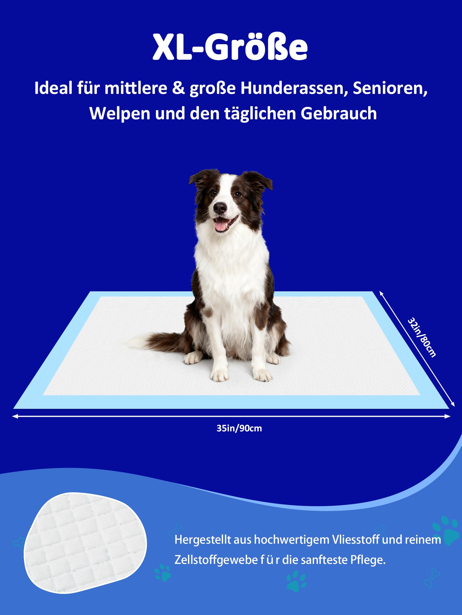 Ownpets 80x90cm große Trainingsunterlagen Hund, 40 stücke saugfähige Hunde Toilettenmatte, Pee Pads, Pipi Matten für Hunde, Inkontinenzunterlage Einweg, schnell trocknender Oberfläche, für große Hunde