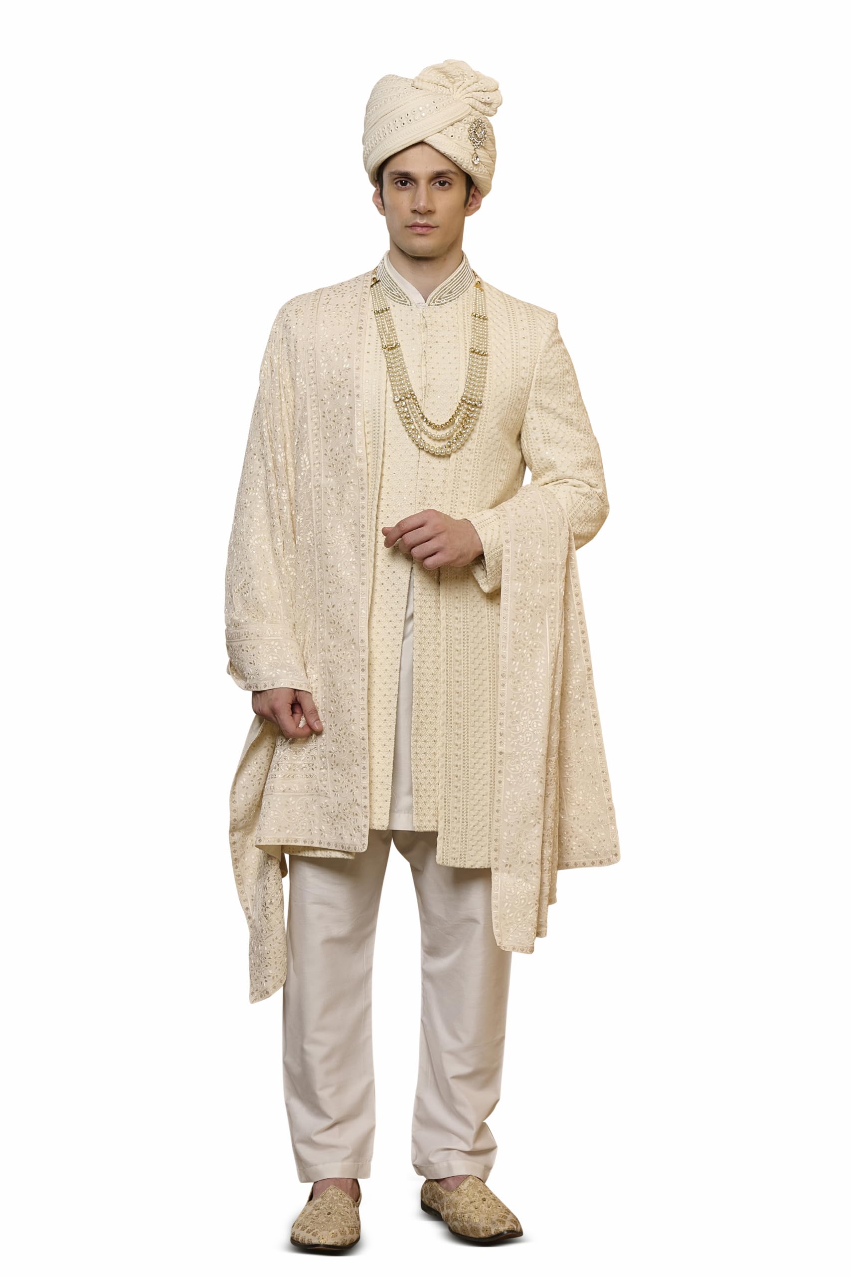 tasva Ivory Classic Sherwani For Men-picture-34