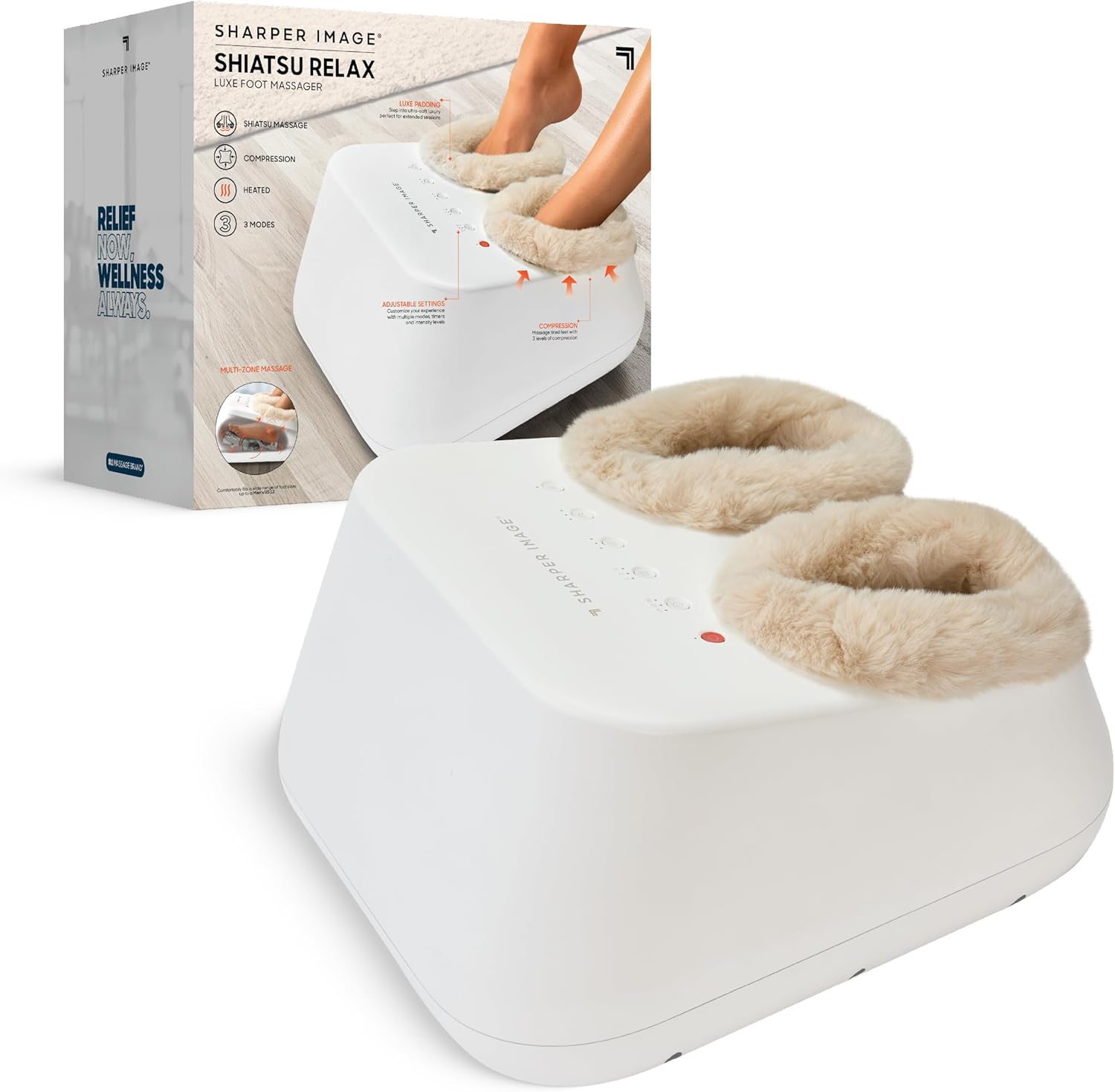 Sharper Image Shiatsu Luxe Foot Massager with Heat & Compression, Ultra-Soft Padding, Deep Kneading Massage Tool, Relax Muscles, Target Heels, Balls & Arches, Perfect Holiday Gift for Women & Men