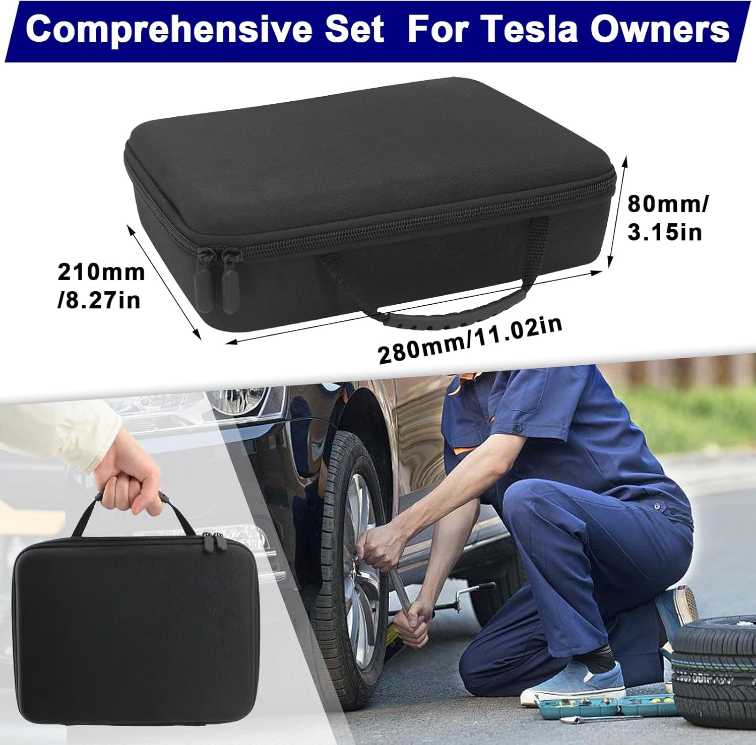 4PCS Lifting Jack Pad for Tesla Model 3/Y/S/X with Tire Repair Kit & Digital Tire Inflator Pump Air Compressor - Rubber Floor Jack Pucks Adapter, Portable Car Tire Repair Tool Kit