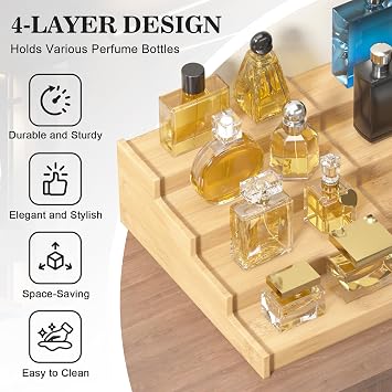 Vdamu Spice Rack Kitchen Cabinet Organizer: 4 Tier Bamboo Expandable Spice Storage Display,Spice Shelves Adjustable Seasoning Organizer 815 Inch