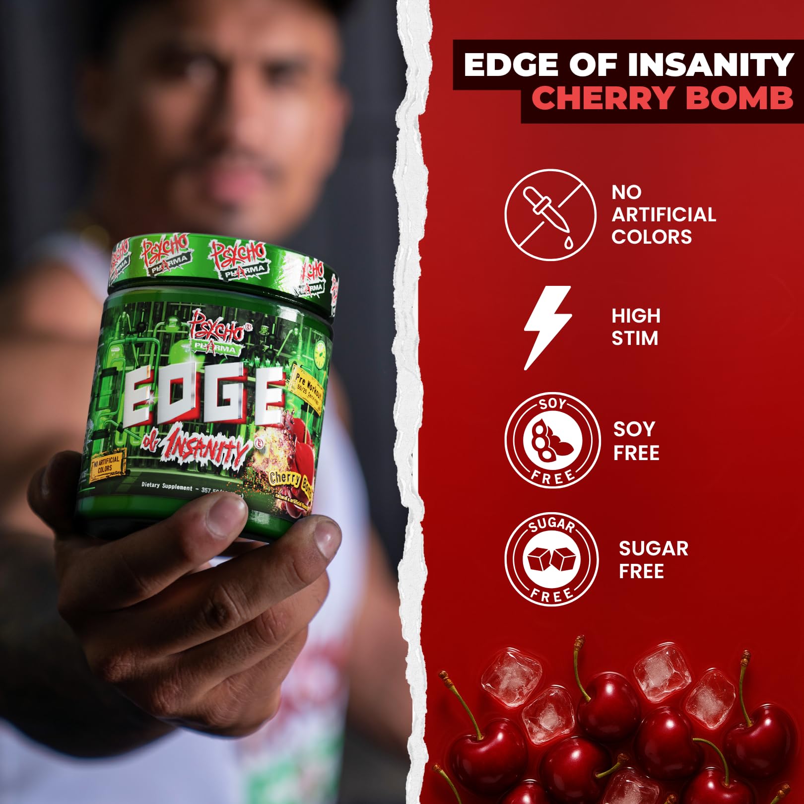 Psycho Pharma Edge of Insanity High-Stim Pre-Workout Powder – Intense Energy, Focus, Strength and Muscle Pumps – Advanced Pre Workout Supplement (Cherry Bomb) — Amazon image 6